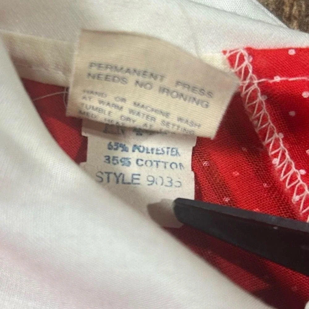 Vintage 70s Mini World Girls Prairie Dress 5 Red Polka Dot Lace Peter Pan Collar